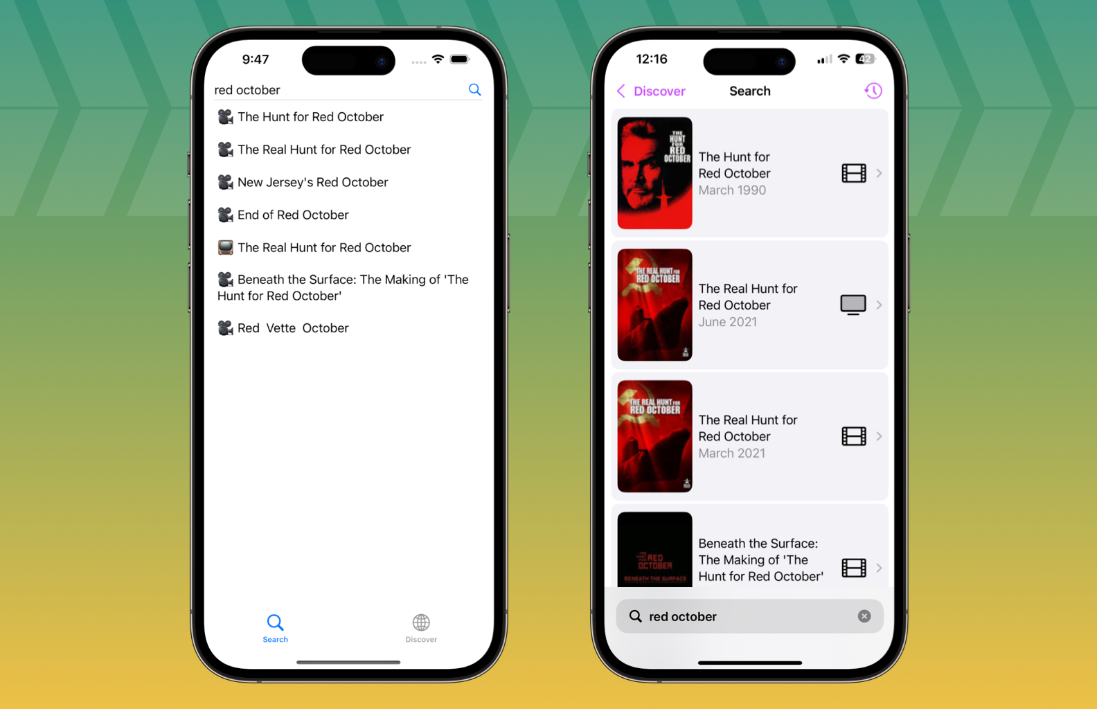 An image showing two screenshot from the Callsheet app, the left shows an early development view, and the right shows the app today.