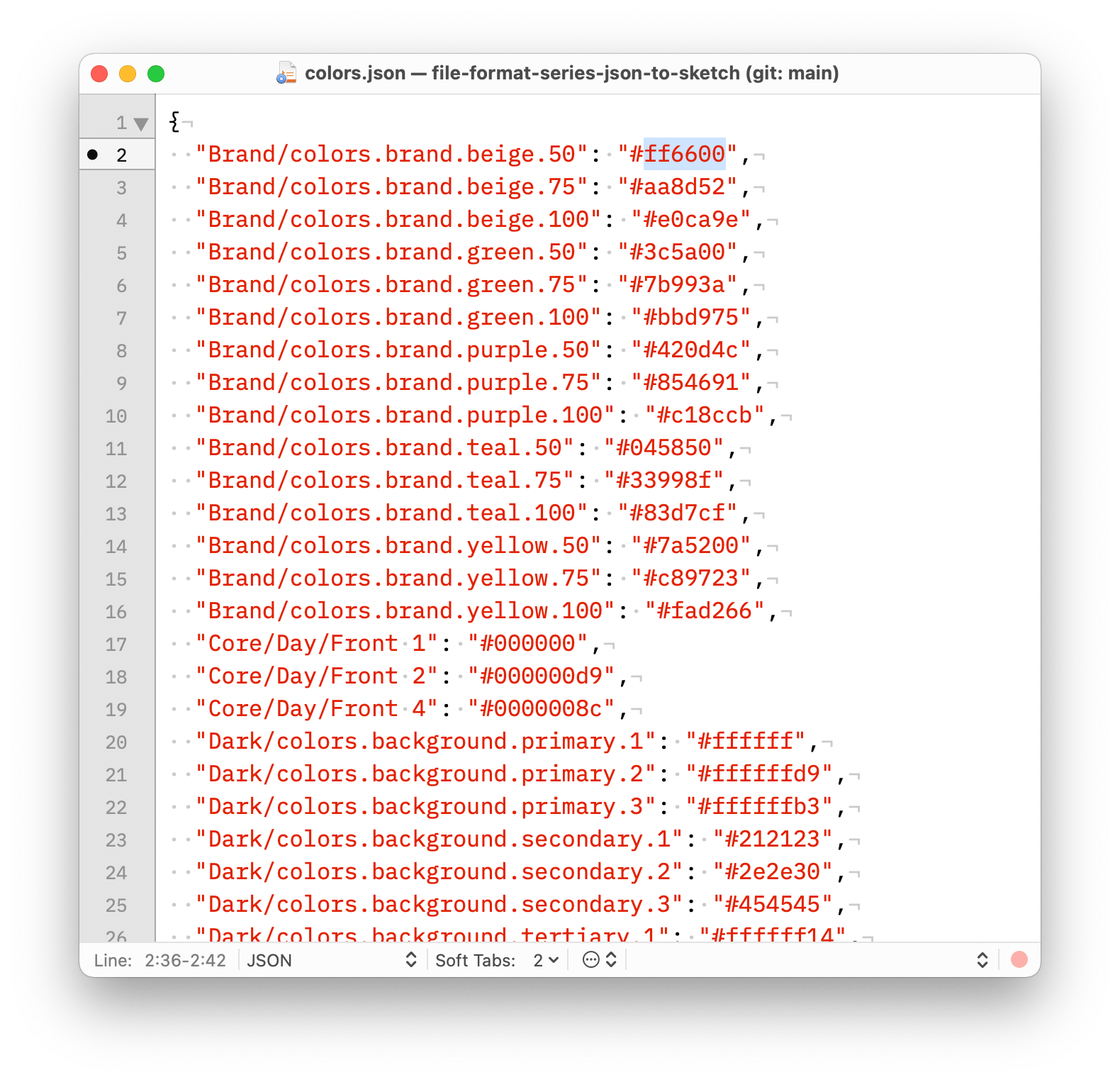 Image showing JSON file that will change colors in the Sketch document.