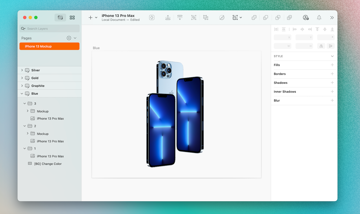 An image of a iPhone 13 Pro device mockup in the Sketch UI.