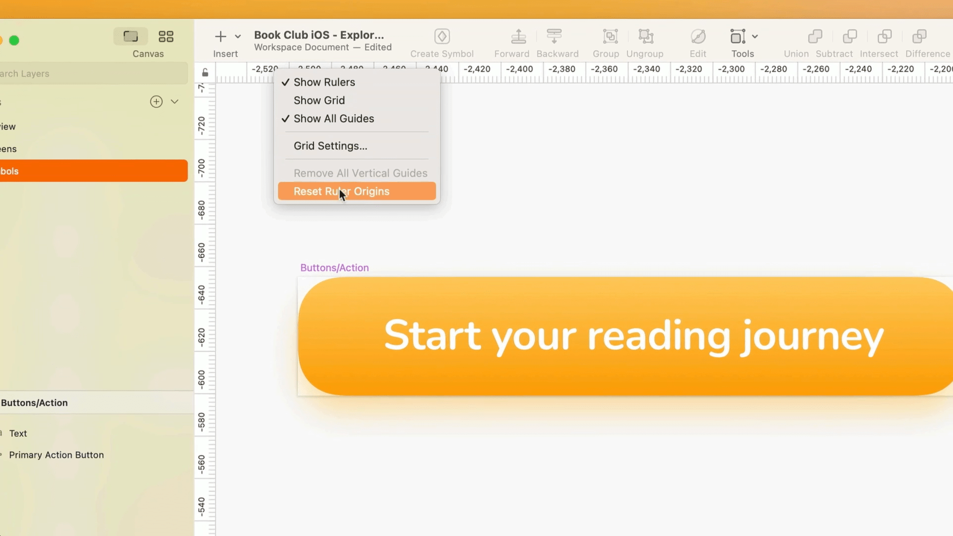 A screenshot showing the new option in the Ruler context menu in Sketch.