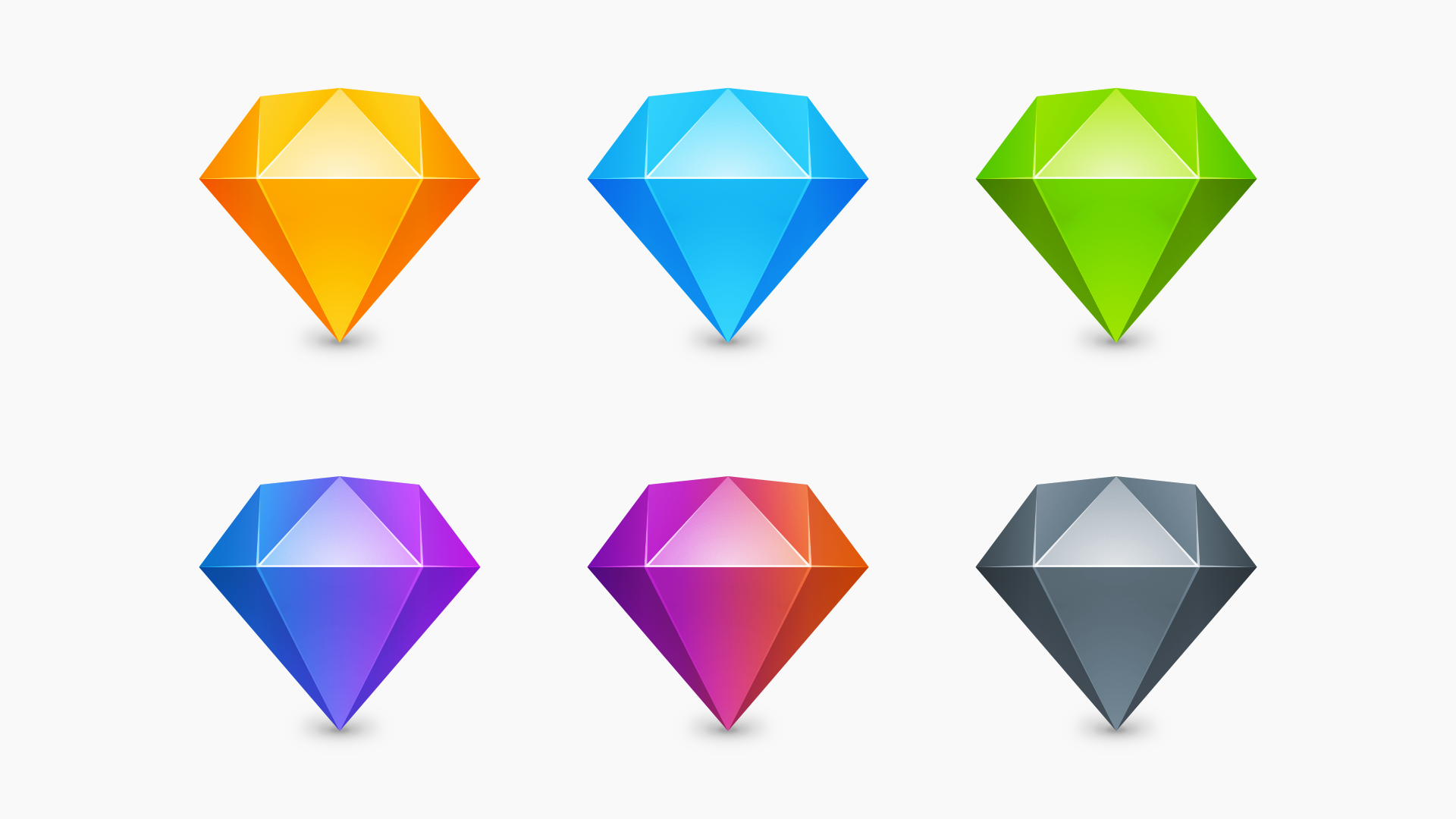 An image showing the six icons we used to use to denote different internal versions of the Mac app.