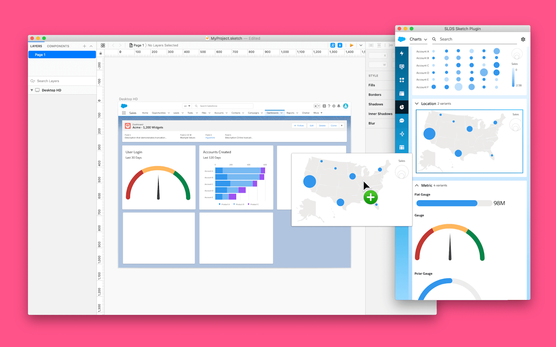 A screenshot showing Salesforce’s Lightning Design System plugin being used in Sketch.