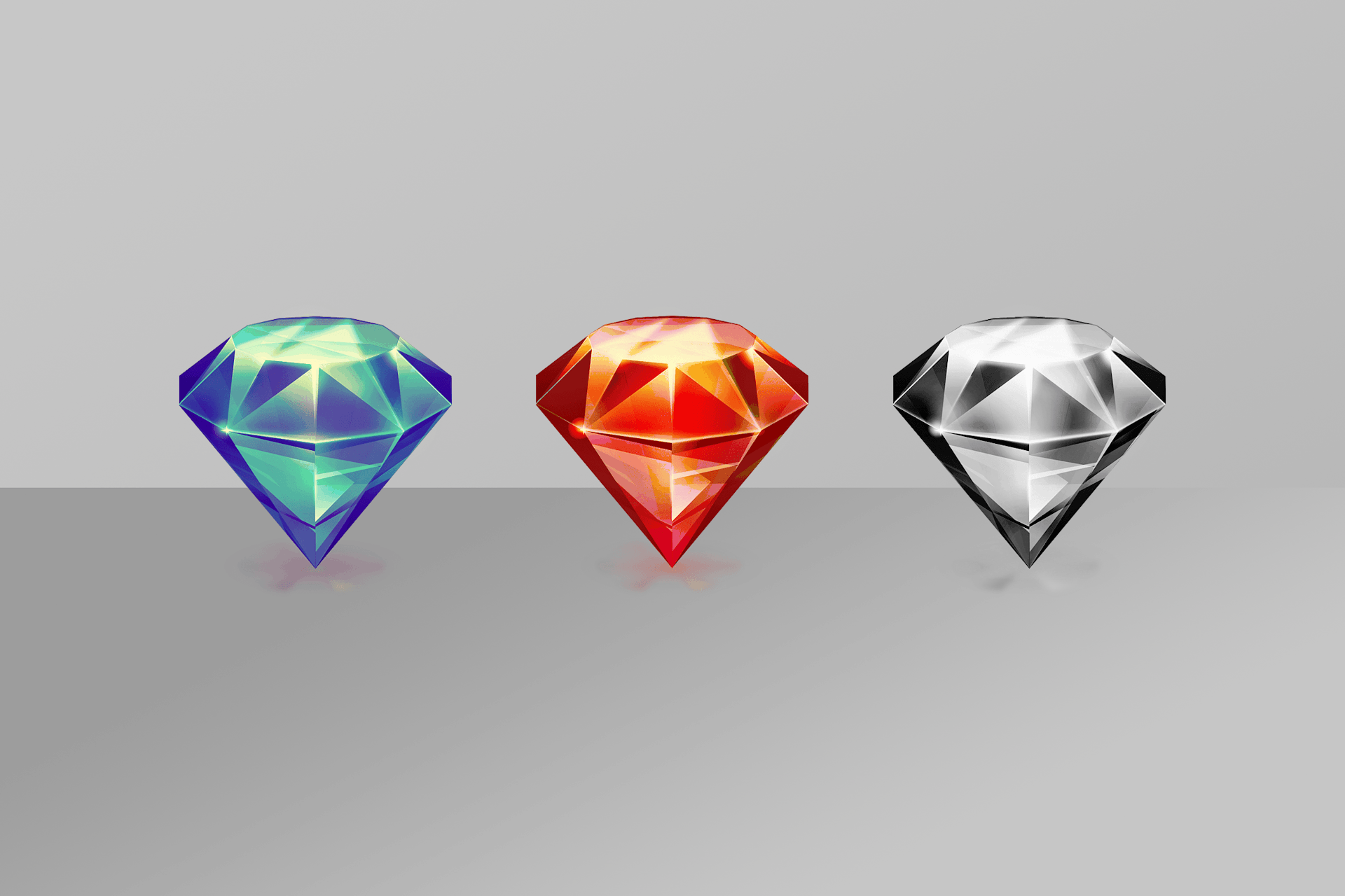 Three version of the original Sketch diamond, in different colors.