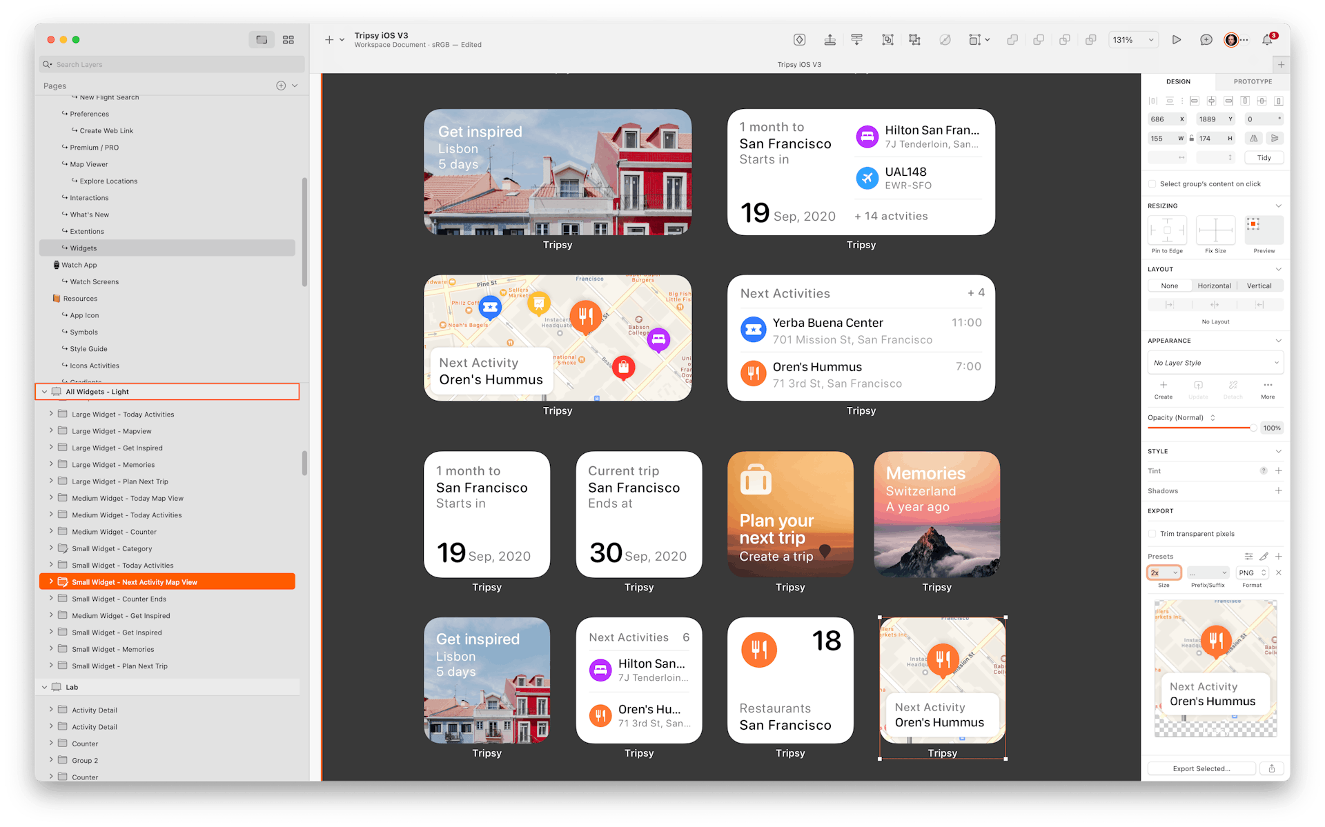 A screenshot of multiple widget designs in Sketch