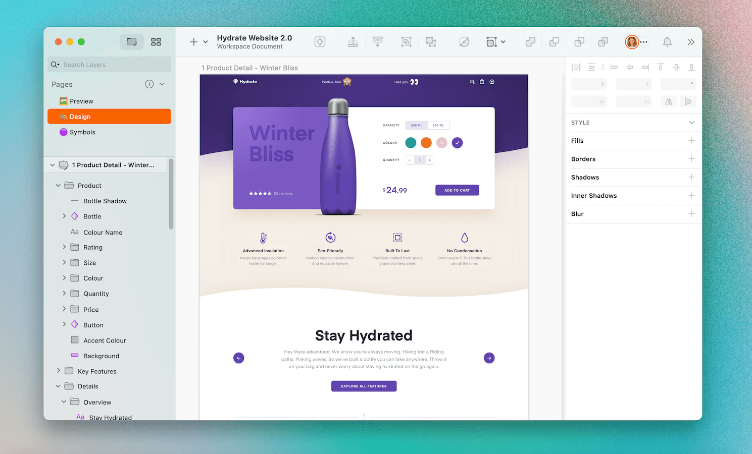 An image of a website mockup in the Sketch UI.