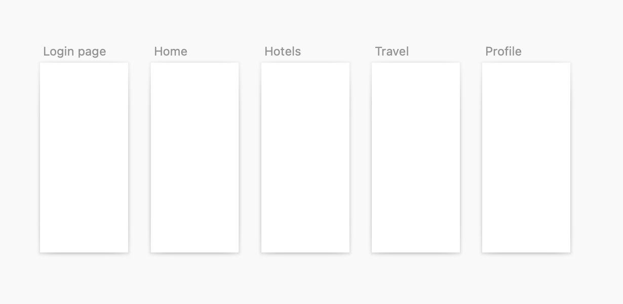 Image showing the empty Artboards page for a travel app.