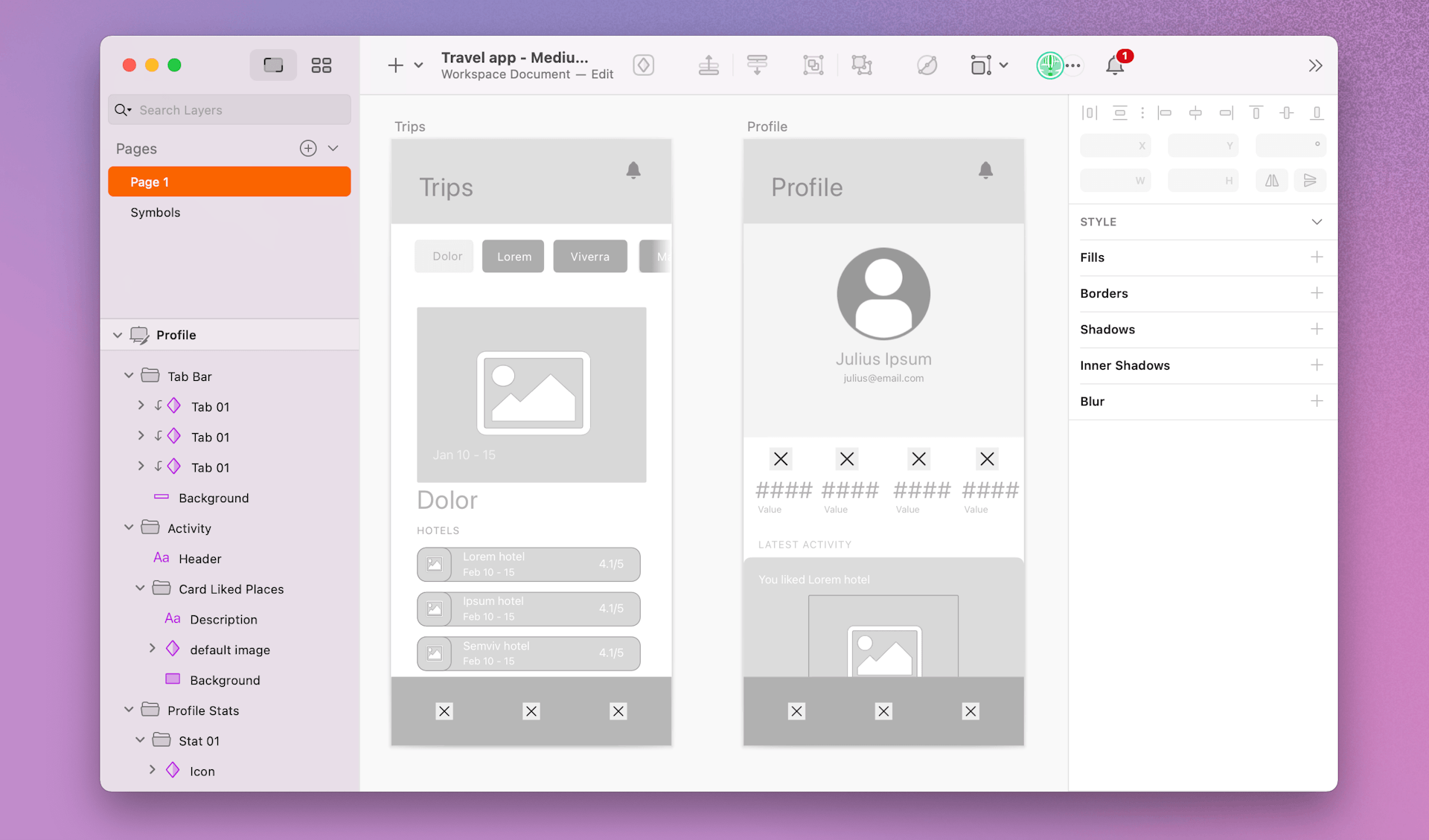 Image showing how to create a wireframe in Sketch for a travel app.