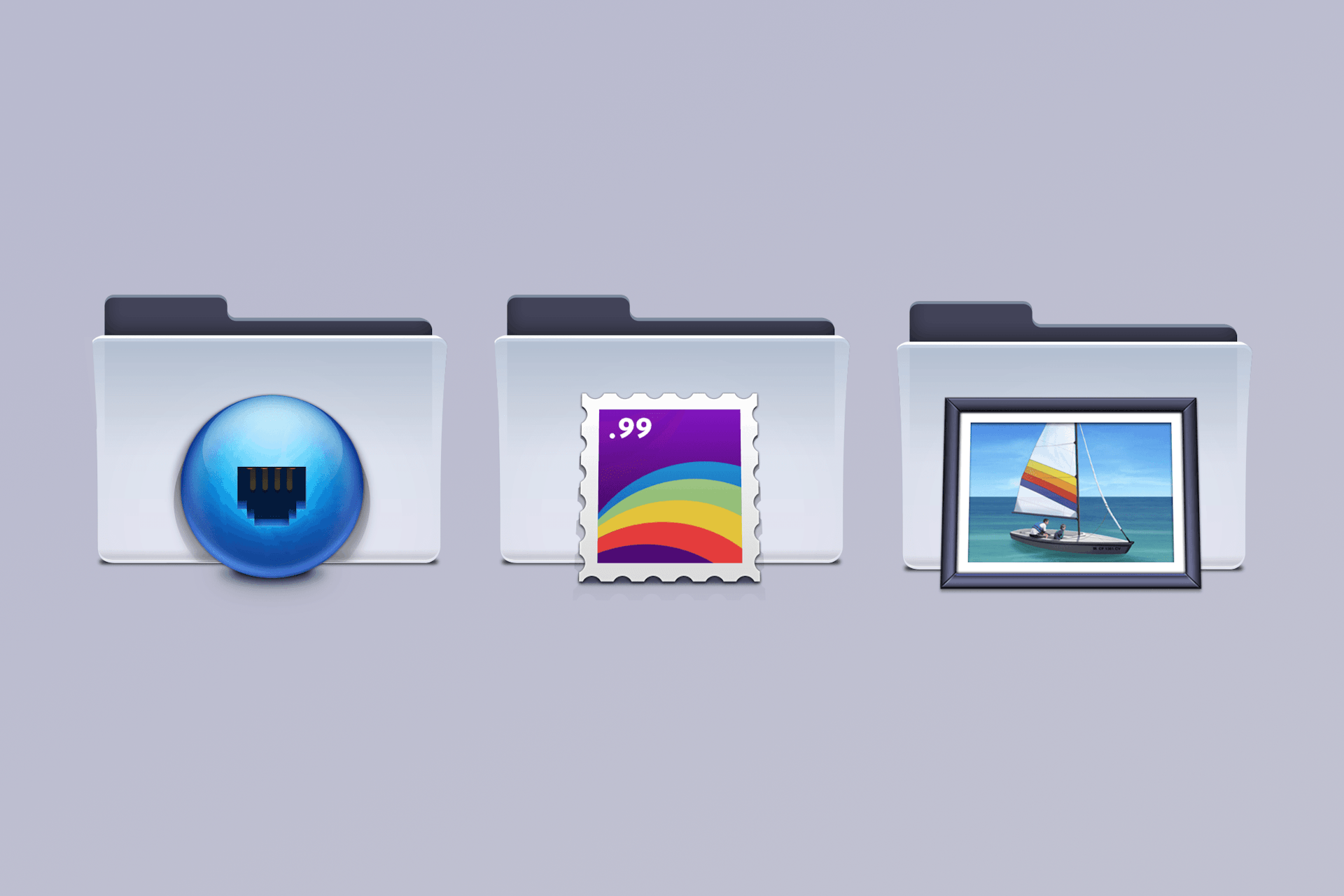 Three illustrated macOS folders designed by Emanuel