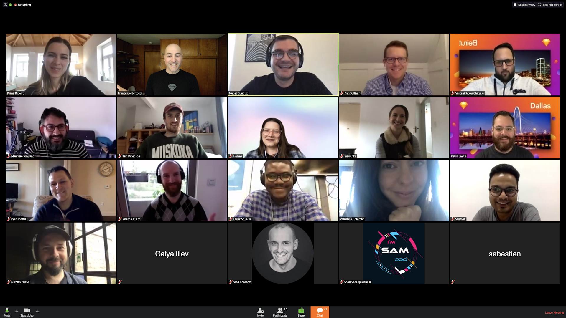 Another screenshot taken from a Zoom call showing lots of sers taking part in a digital meetup.